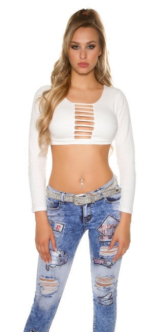 long sleeve Crop shirt with cut outs White
